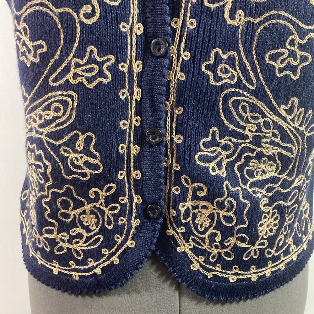 I.V.Y. Collection Vest Women Size M Navy & Tan Button Front - Picture 3 of 9